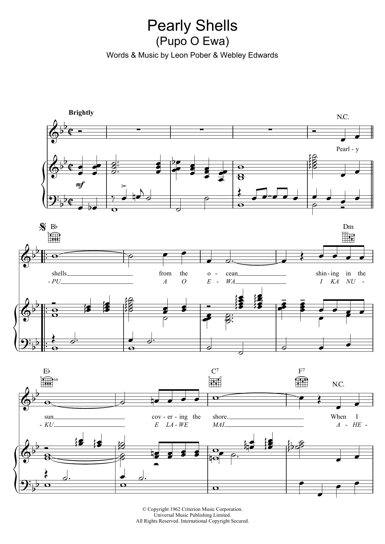 Burl Ives Pearly Shells sheet music notes and chords. Download Printable PDF.