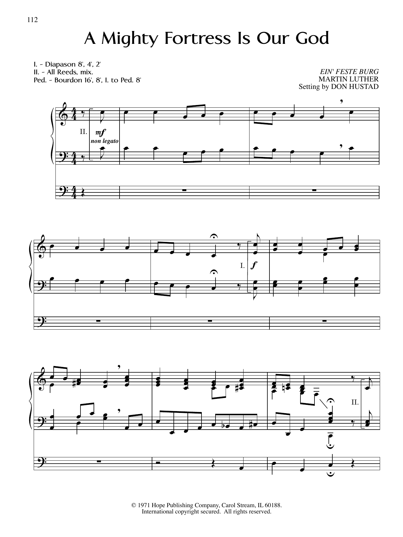 Don Hustad A Mighty Fortress Is Our God sheet music notes and chords. Download Printable PDF.