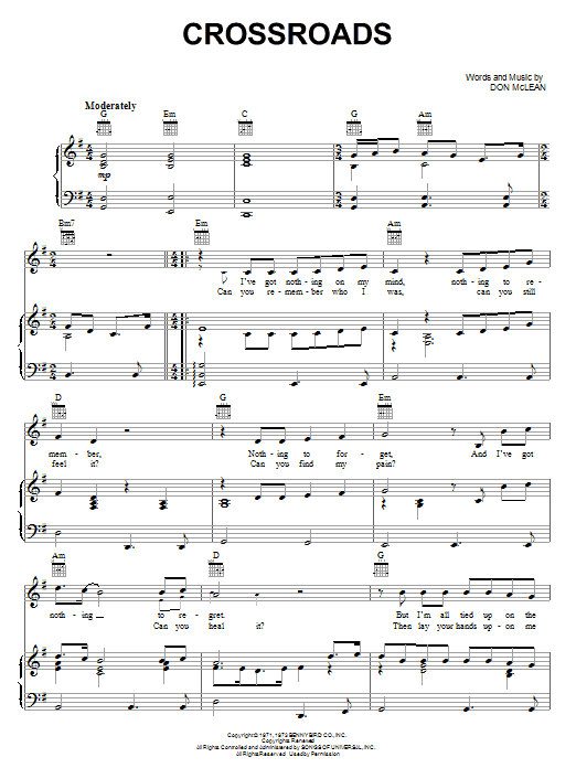 Don McLean Crossroads sheet music notes and chords. Download Printable PDF.