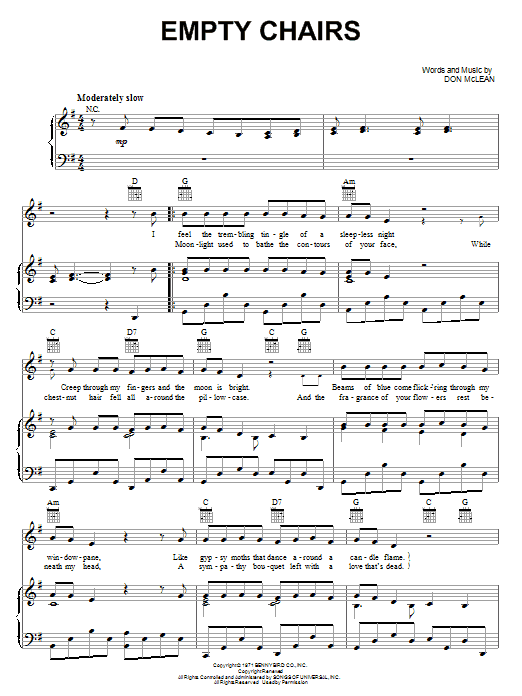 Don McLean Empty Chairs sheet music notes and chords. Download Printable PDF.