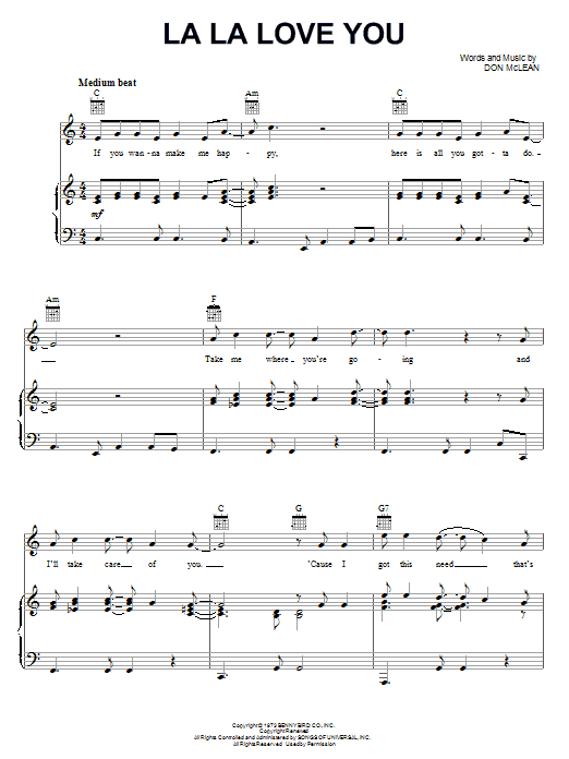 Don McLean La La Love You sheet music notes and chords arranged for Piano, Vocal & Guitar Chords (Right-Hand Melody)