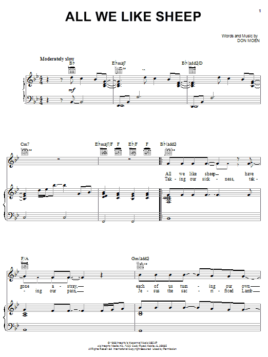 Don Moen All We Like Sheep sheet music notes and chords arranged for Piano, Vocal & Guitar Chords (Right-Hand Melody)