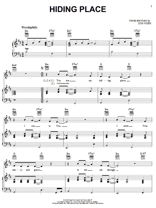 Don Moen Hiding Place sheet music notes and chords arranged for Piano, Vocal & Guitar Chords (Right-Hand Melody)