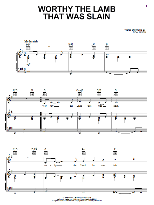 Don Moen Worthy The Lamb That Was Slain sheet music notes and chords arranged for Piano, Vocal & Guitar Chords (Right-Hand Melody)