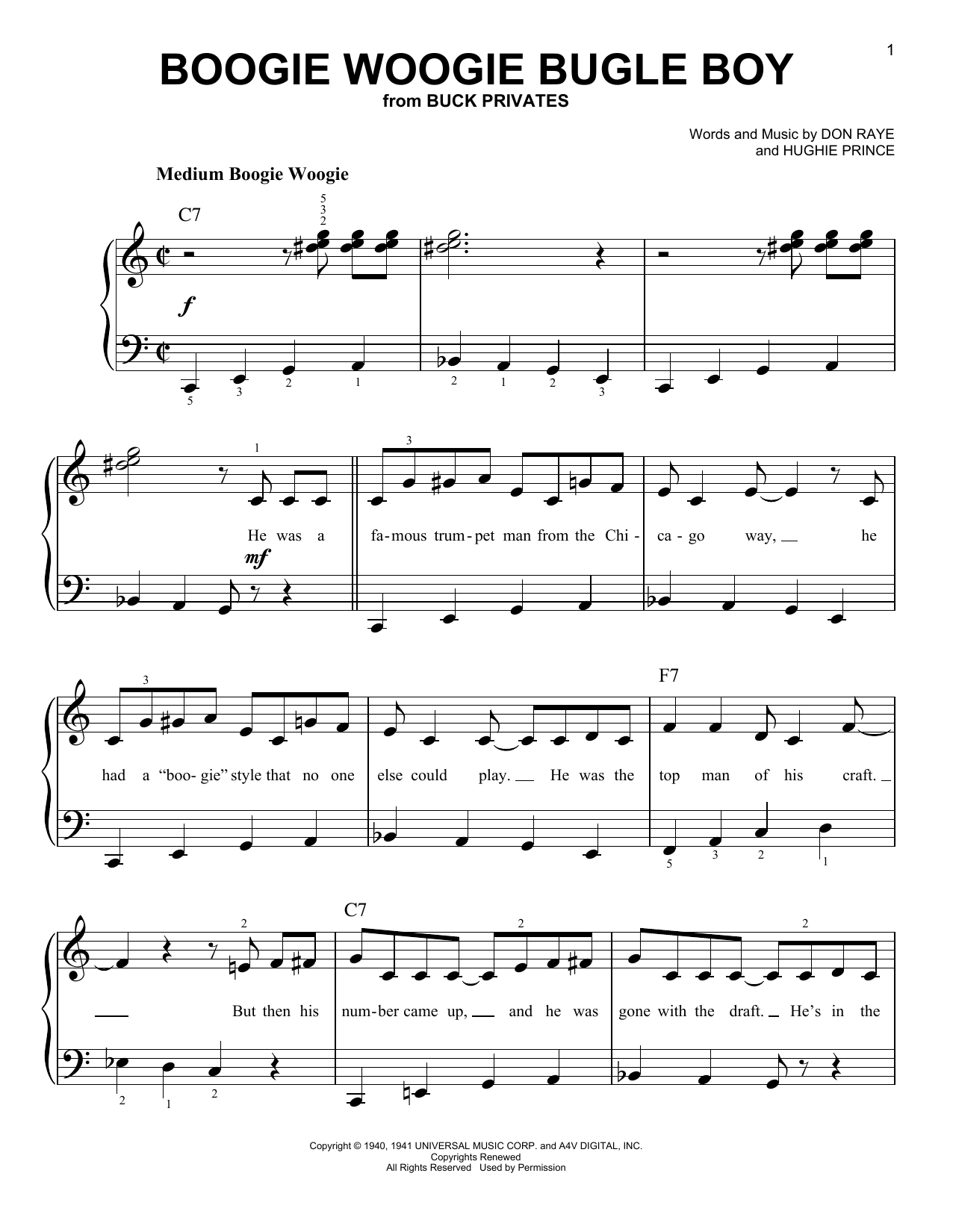 Don Raye Boogie Woogie Bugle Boy sheet music notes and chords. Download Printable PDF.