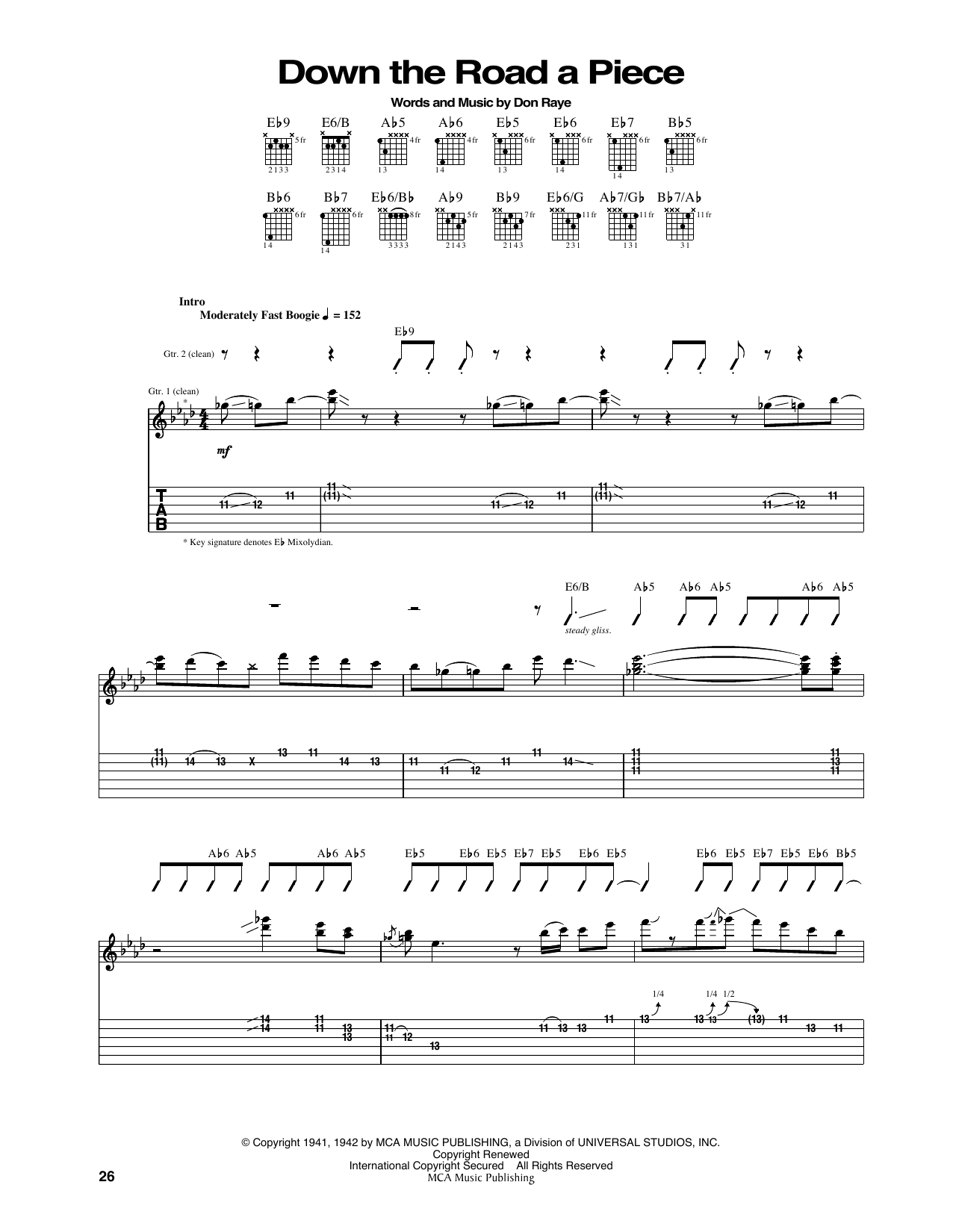 Learn to play Don Raye Down The Road A Piece sheet music for Guitar Tab in minutes. Price: 7.8900$ Don Raye Down The Road A Piece sheet music notes and chords arranged for Guitar Tab
