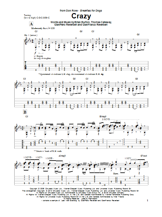 Don Ross Crazy sheet music notes and chords. Download Printable PDF.