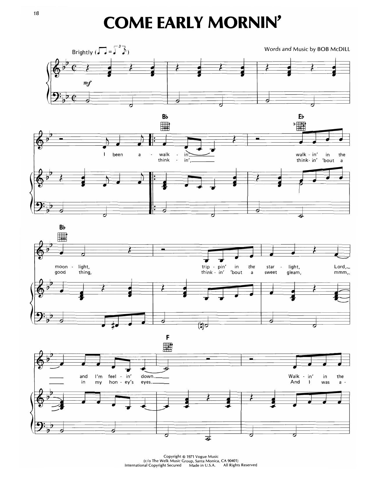 Learn to play Don Williams Come Early Mornin' sheet music for Piano, Vocal & Guitar Chords (Right-Hand Melody) in minutes. Price: 7.8900$ Don Williams Come Early Mornin' sheet music notes and chords arranged for Piano, Vocal & Guitar Chords (Right-Hand Melody)