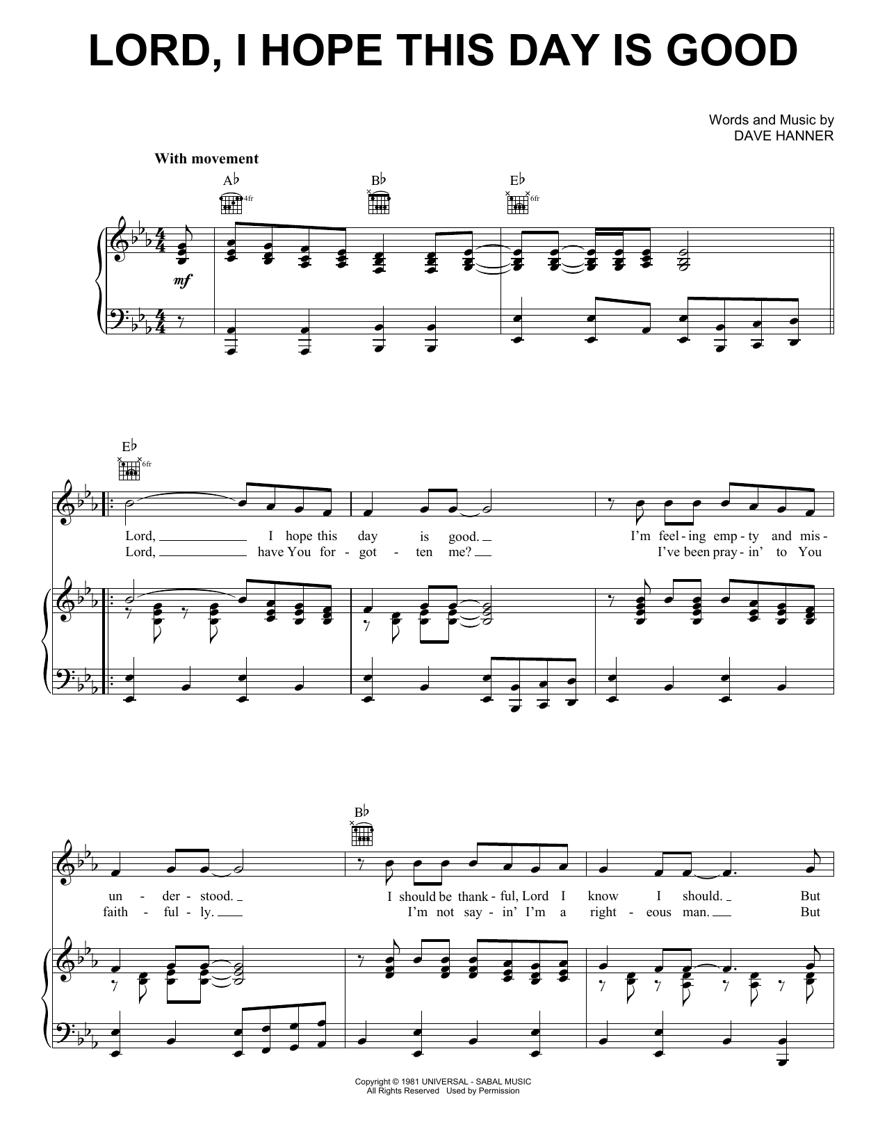 Don Williams Lord, I Hope This Day Is Good sheet music notes and chords. Download Printable PDF.