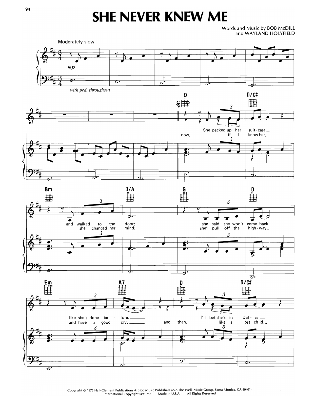 Don Williams She Never Knew Me sheet music notes and chords. Download Printable PDF.