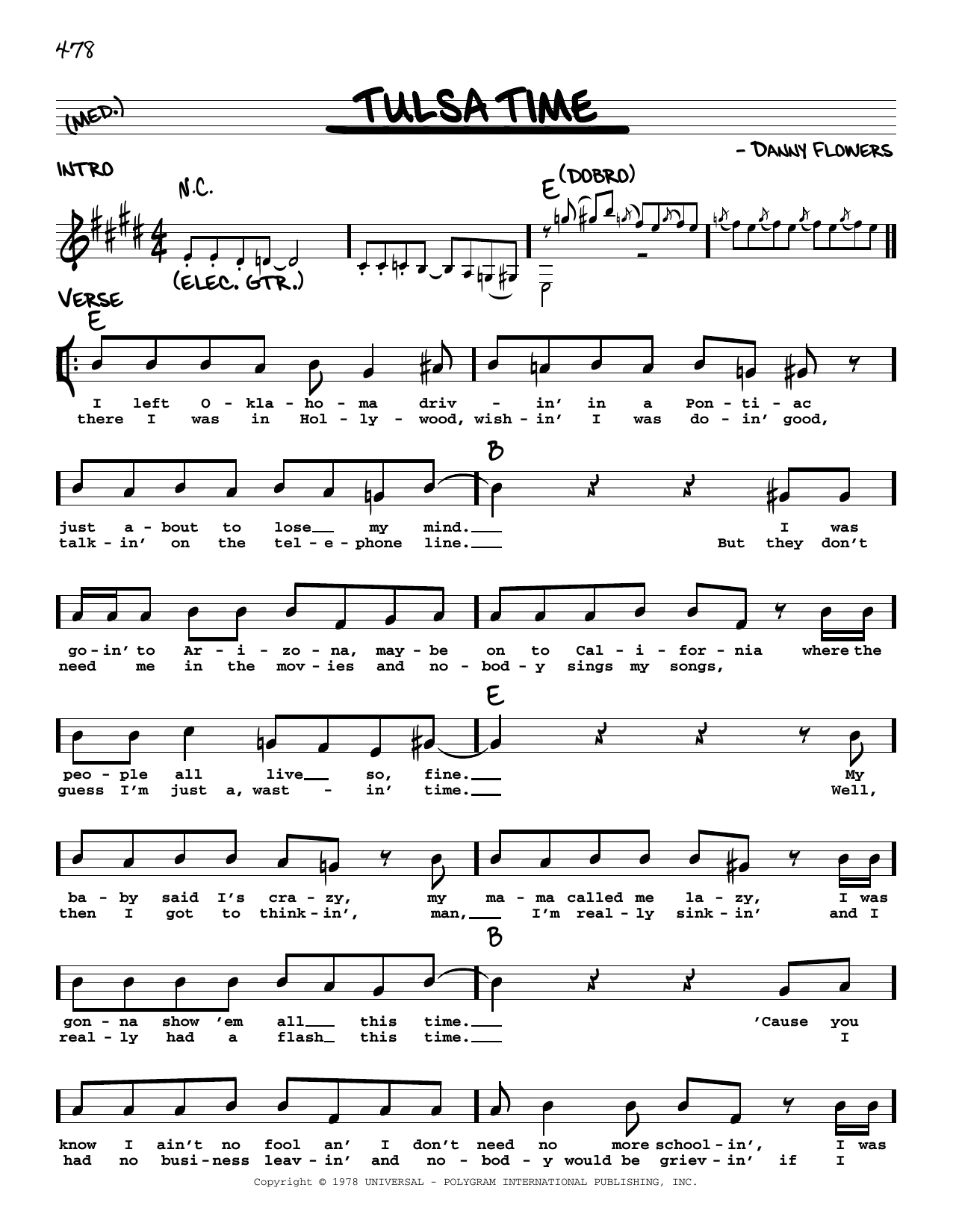 Don Williams Tulsa Time sheet music notes and chords. Download Printable PDF.