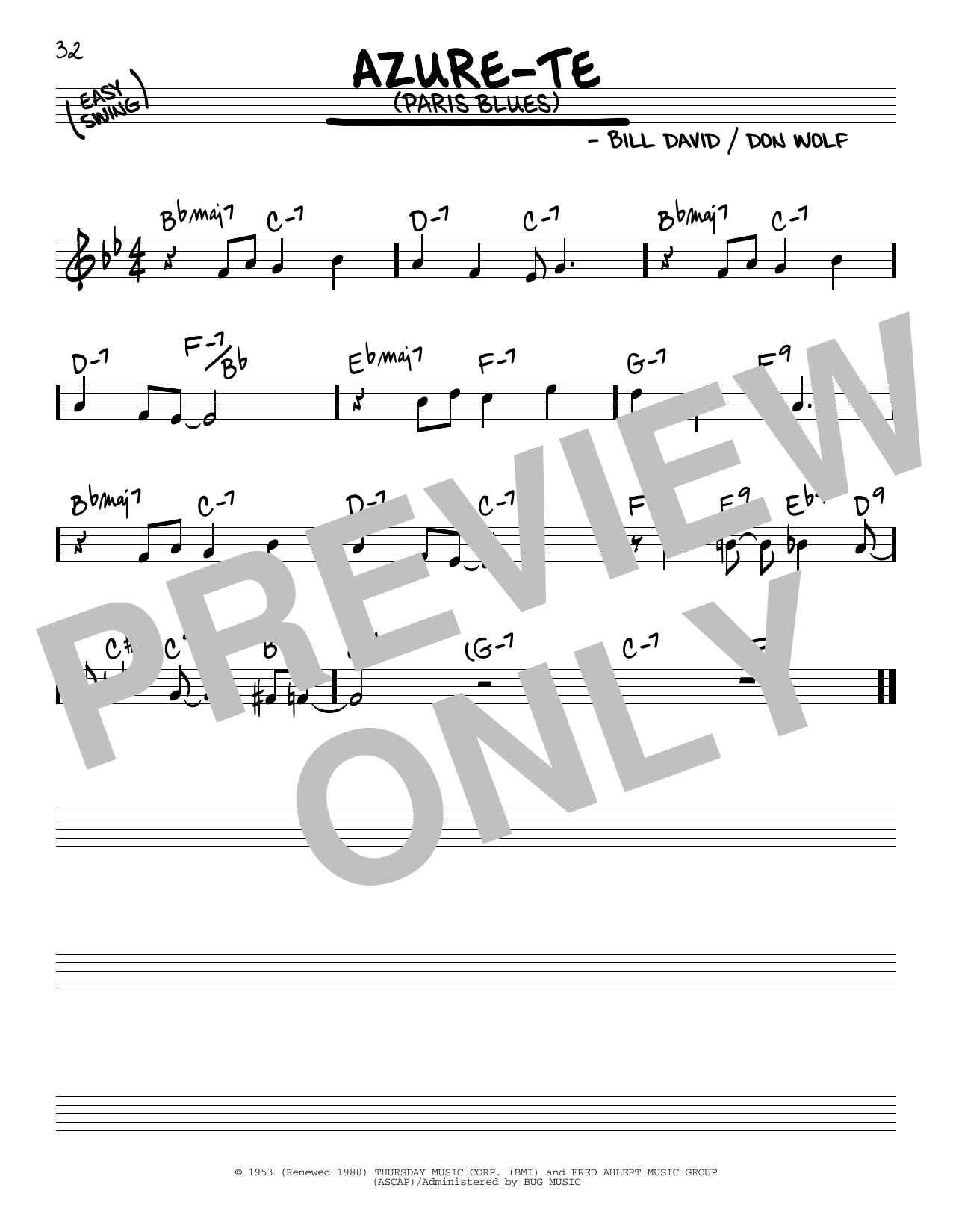 Learn to play Don Wolf Azure-Te (Paris Blues) sheet music for Real Book – Melody & Chords in minutes. Price: 5.9900$ Don Wolf Azure-Te (Paris Blues) sheet music notes and chords arranged for Real Book – Melody & Chords