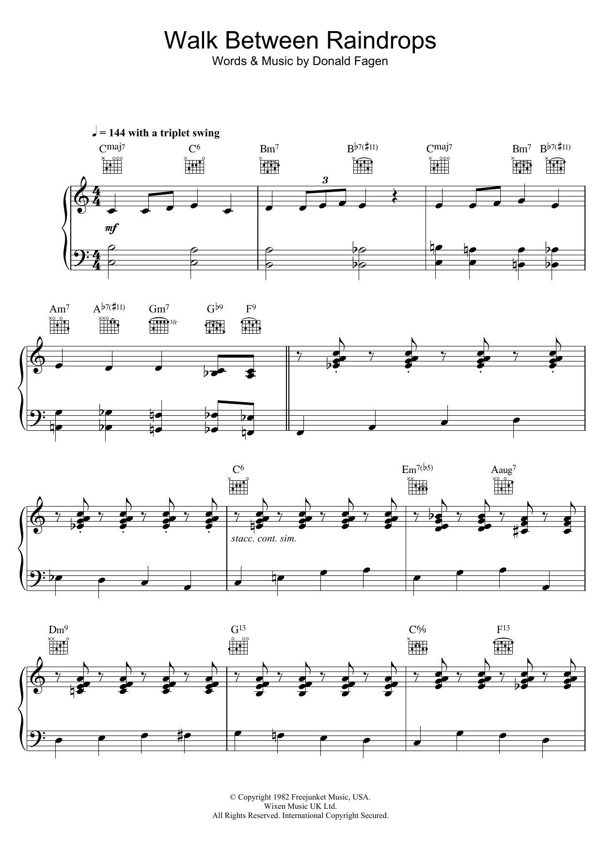 Donald Fagen Walk Between Raindrops sheet music notes and chords. Download Printable PDF.