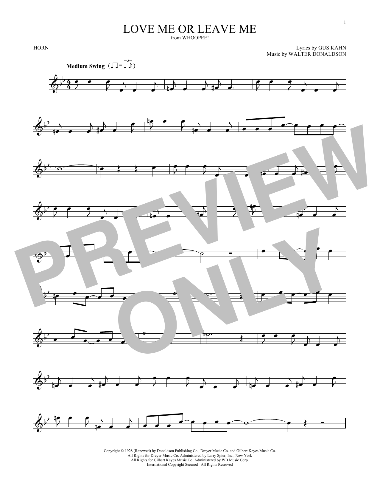 Walter Donaldson Love Me Or Leave Me sheet music notes and chords. Download Printable PDF.