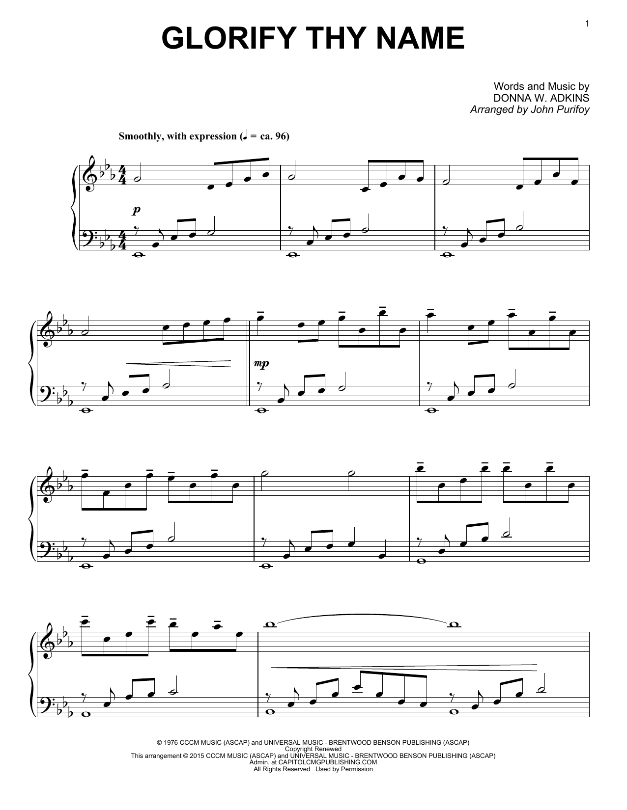 Donna Adkins Glorify Thy Name (arr. John Purifoy) sheet music notes and chords. Download Printable PDF.