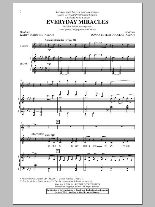 Donna Butler Douglas Everyday Miracles sheet music notes and chords. Download Printable PDF.