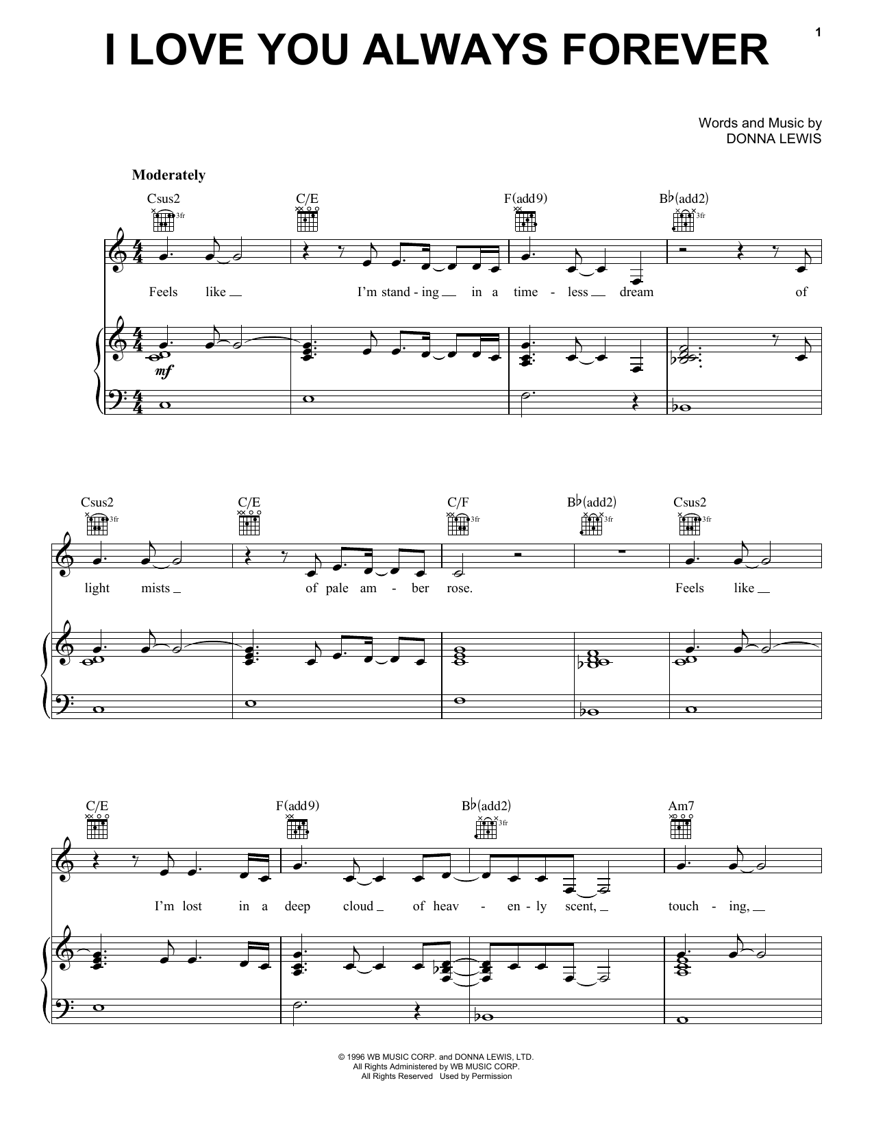 Donna Lewis I Love You Always Forever sheet music notes and chords. Download Printable PDF.