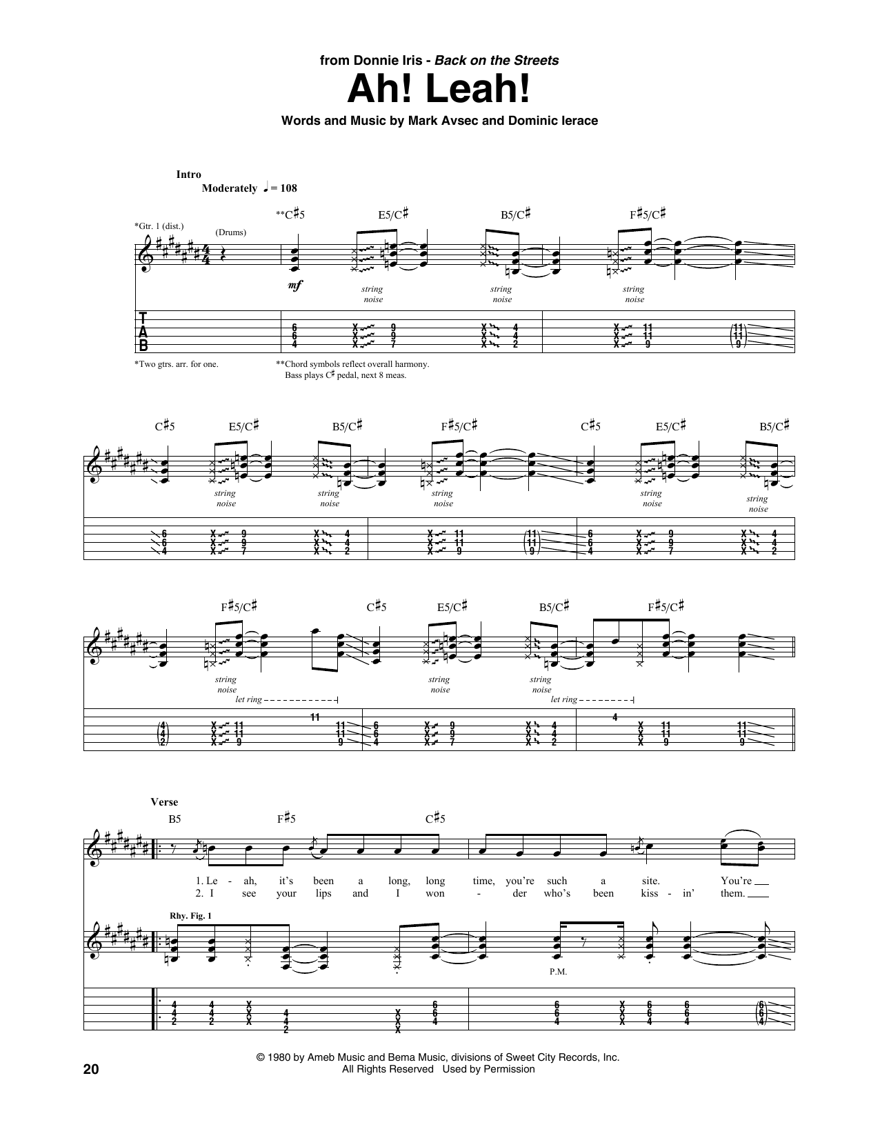 Donnie Iris Ah! Leah! sheet music notes and chords. Download Printable PDF.