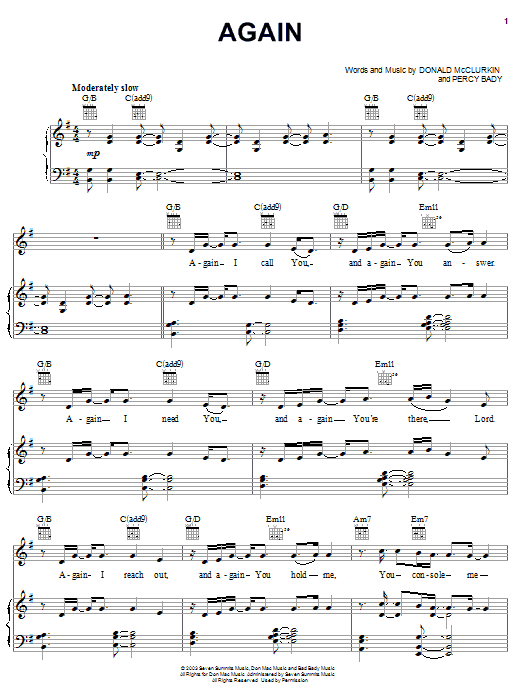 Learn to play Donnie McClurkin Again sheet music for Piano, Vocal & Guitar Chords (Right-Hand Melody) in minutes. Price: 7.8900$ Donnie McClurkin Again sheet music notes and chords arranged for Piano, Vocal & Guitar Chords (Right-Hand Melody)