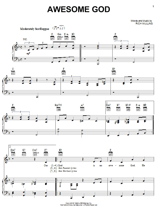 Donnie McClurkin Awesome God sheet music notes and chords arranged for Piano, Vocal & Guitar Chords (Right-Hand Melody)