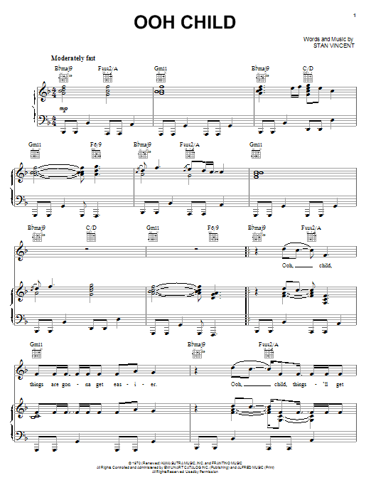 Learn to play Donnie McClurkin Ooh Child sheet music for Piano, Vocal & Guitar Chords (Right-Hand Melody) in minutes. Price: 7.8900$ Donnie McClurkin Ooh Child sheet music notes and chords arranged for Piano, Vocal & Guitar Chords (Right-Hand Melody)