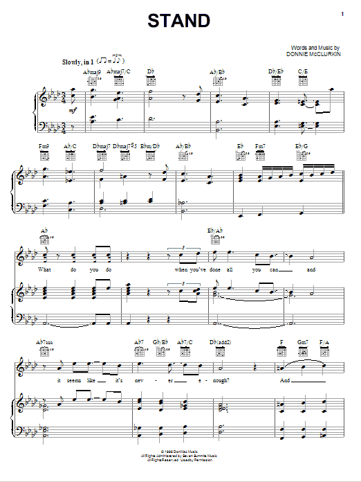 Donnie McClurkin Stand sheet music notes and chords arranged for Piano, Vocal & Guitar Chords (Right-Hand Melody)