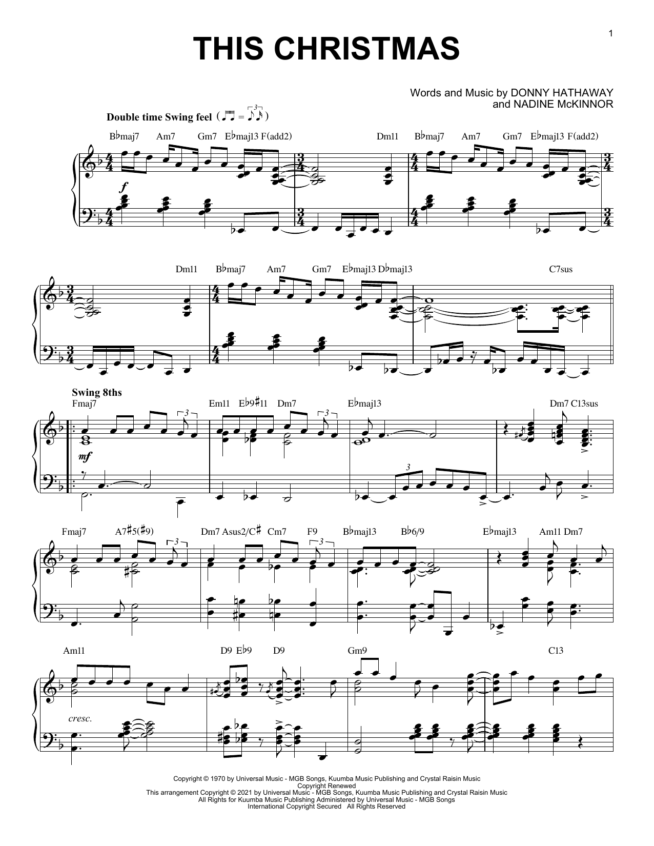 Donny Hathaway This Christmas [Jazz version] (arr. Brent Edstrom) sheet music notes and chords. Download Printable PDF.