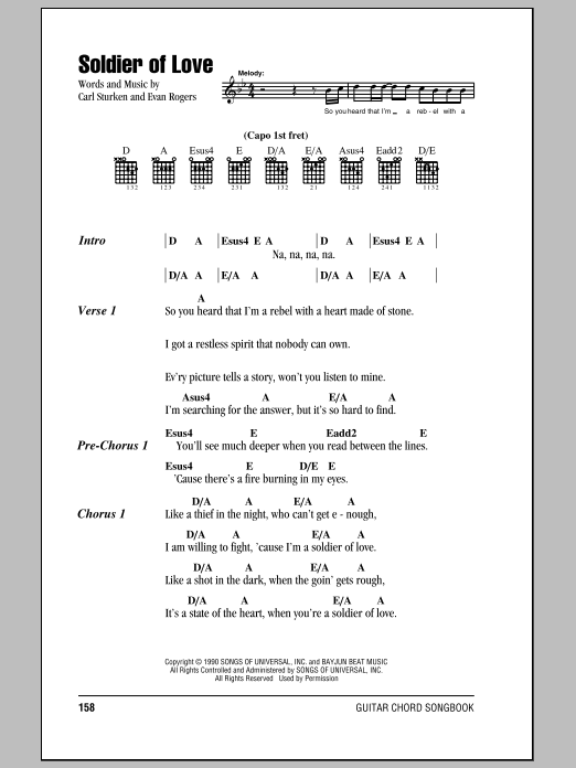 Donny Osmond Soldier Of Love sheet music notes and chords. Download Printable PDF.