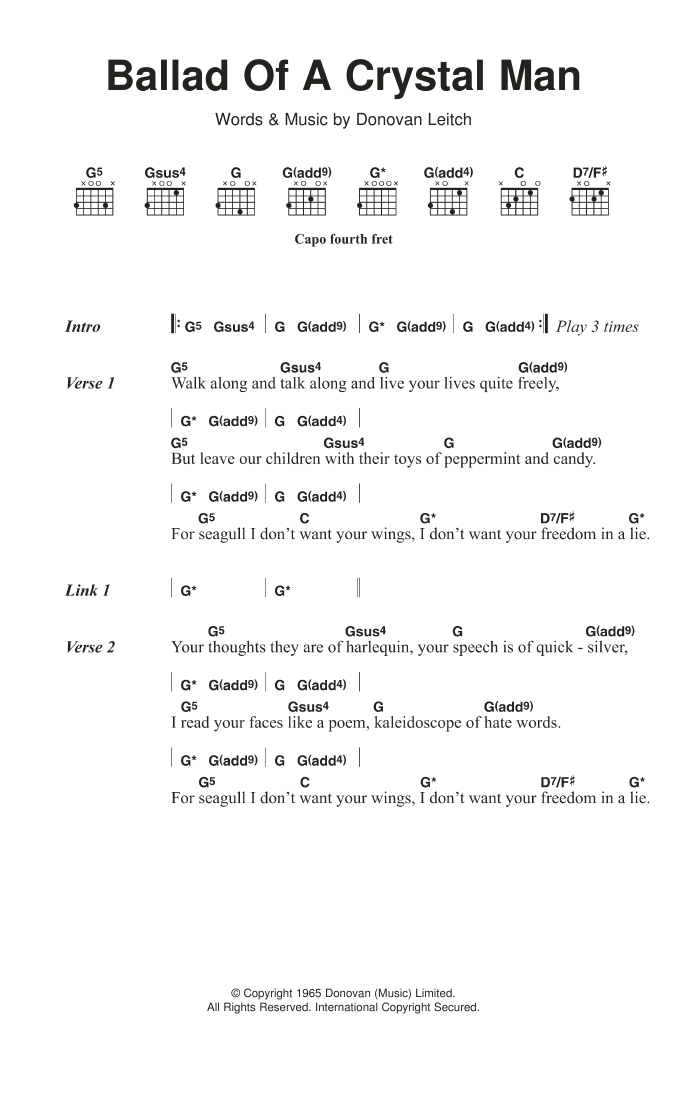 Donovan Ballad Of A Crystal Man sheet music notes and chords. Download Printable PDF.