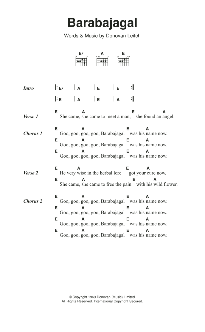 Donovan Barabajagal sheet music notes and chords. Download Printable PDF.