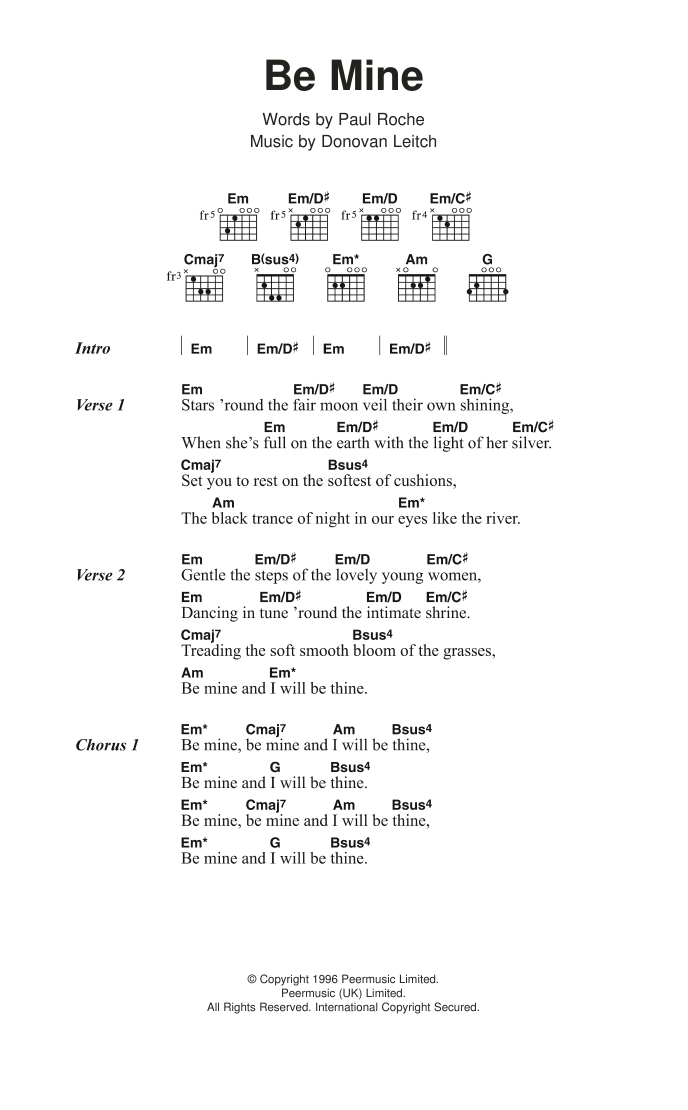 Donovan Be Mine sheet music notes and chords. Download Printable PDF.