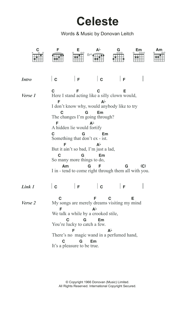 Donovan Celeste sheet music notes and chords. Download Printable PDF.