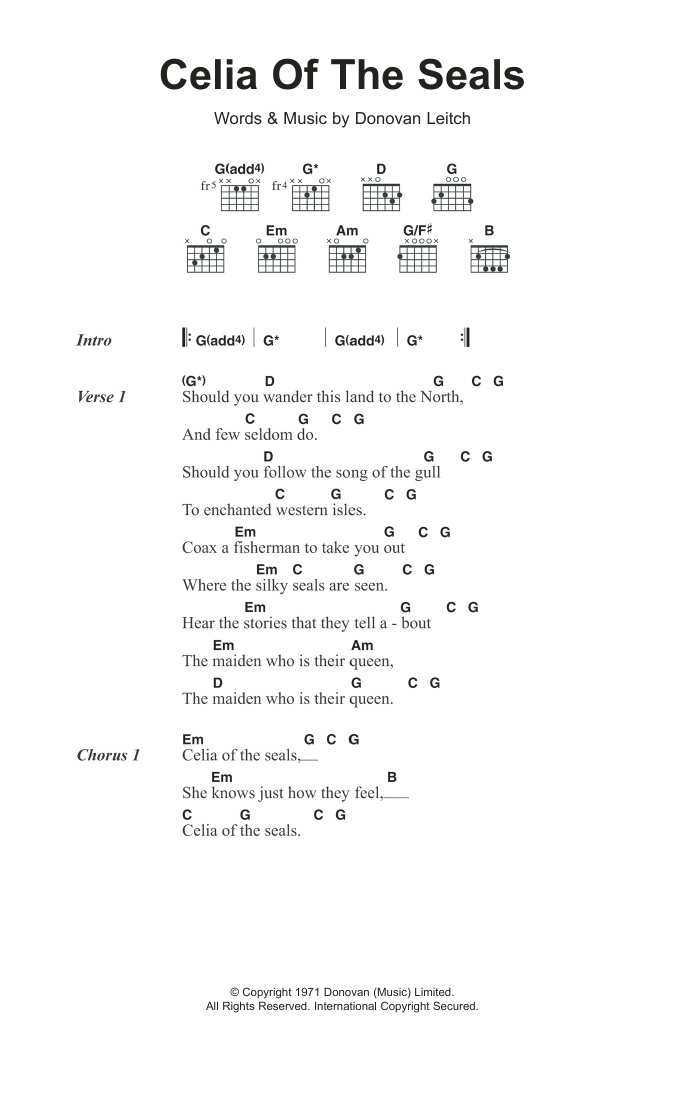 Donovan Celia Of The Seals sheet music notes and chords. Download Printable PDF.