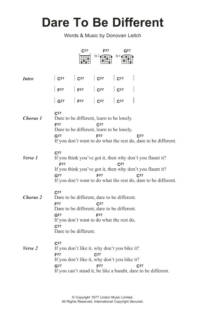 Donovan Dare To Be Different sheet music notes and chords. Download Printable PDF.