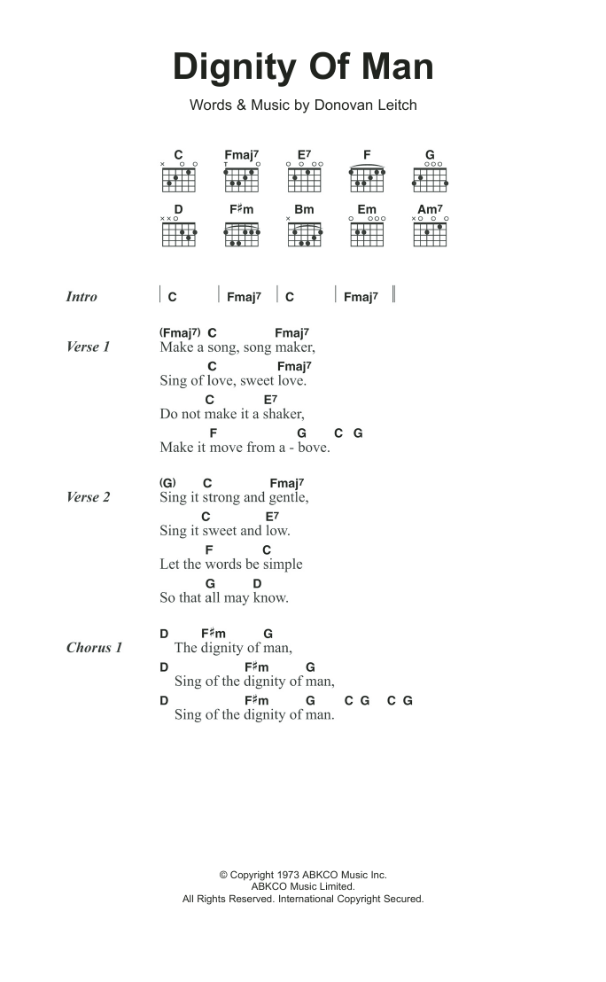 Donovan Dignity Of Man sheet music notes and chords. Download Printable PDF.