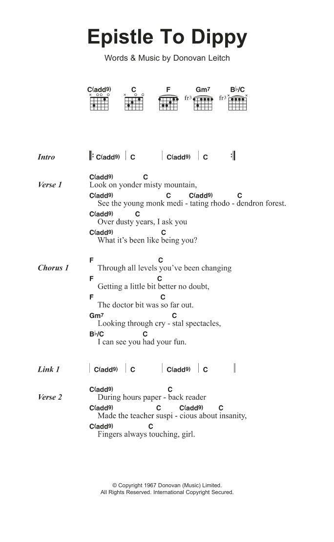 Donovan Epistle To Dippy sheet music notes and chords. Download Printable PDF.