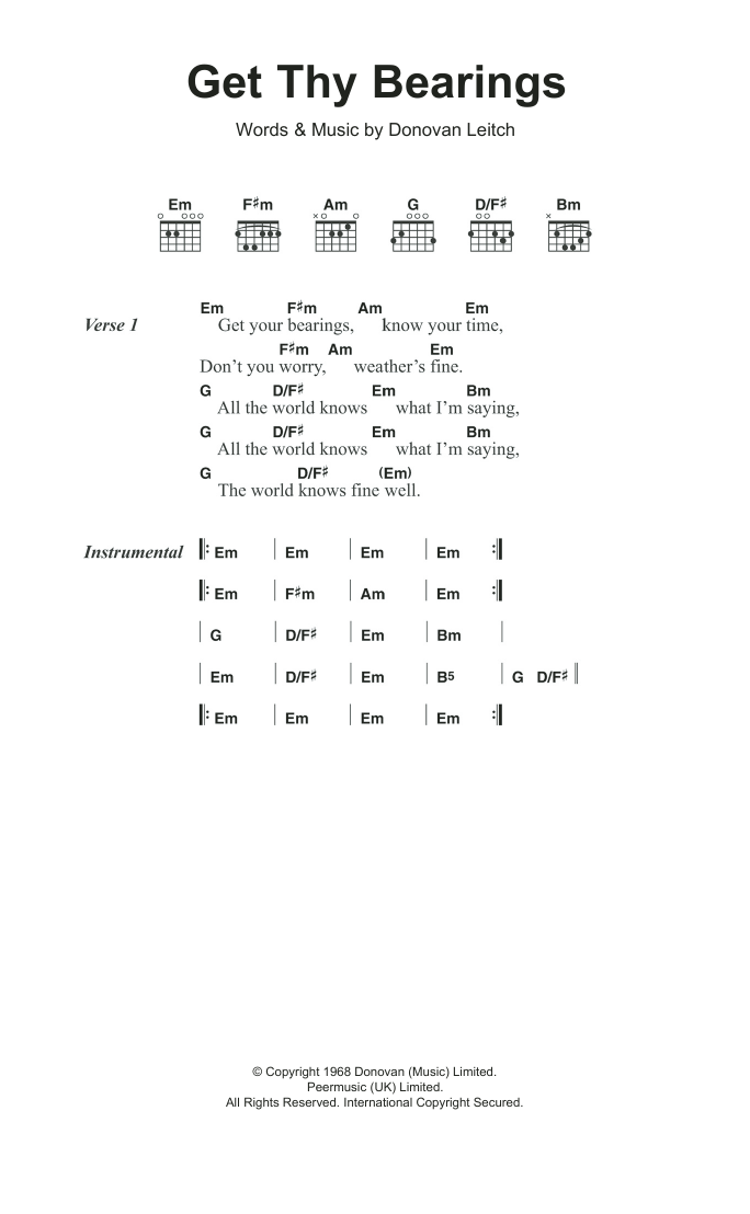 Donovan Get Thy Bearings sheet music notes and chords. Download Printable PDF.