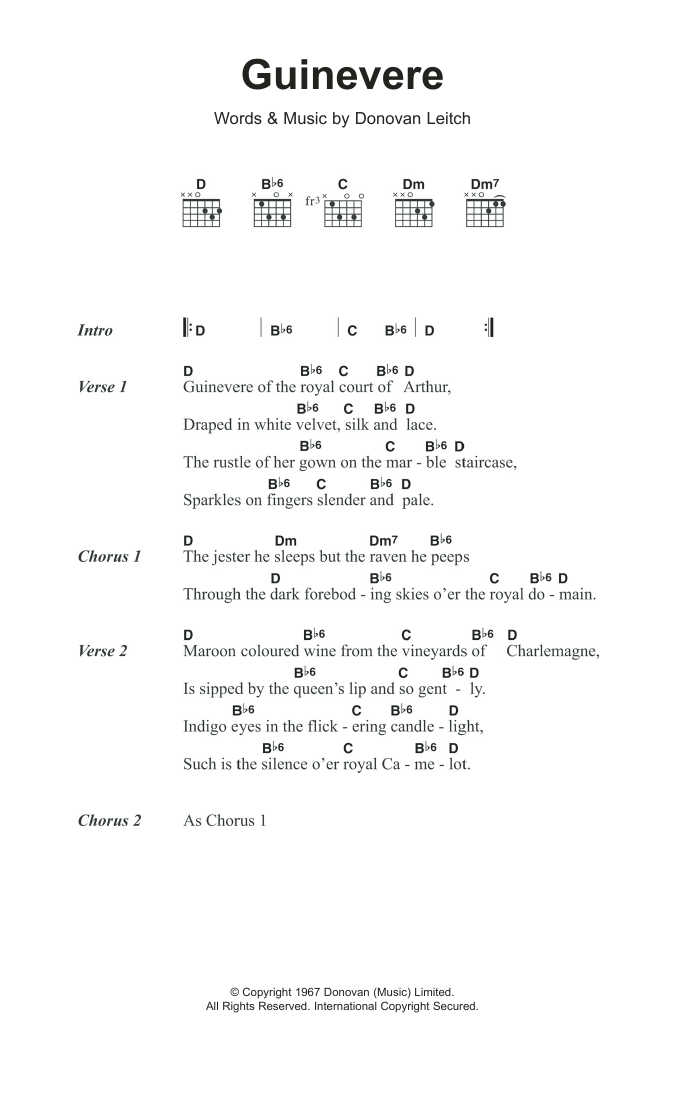 Donovan Guinevere sheet music notes and chords. Download Printable PDF.