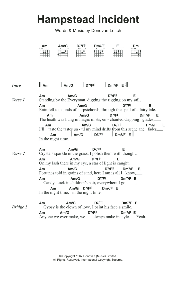 Donovan Hampstead Incident sheet music notes and chords. Download Printable PDF.