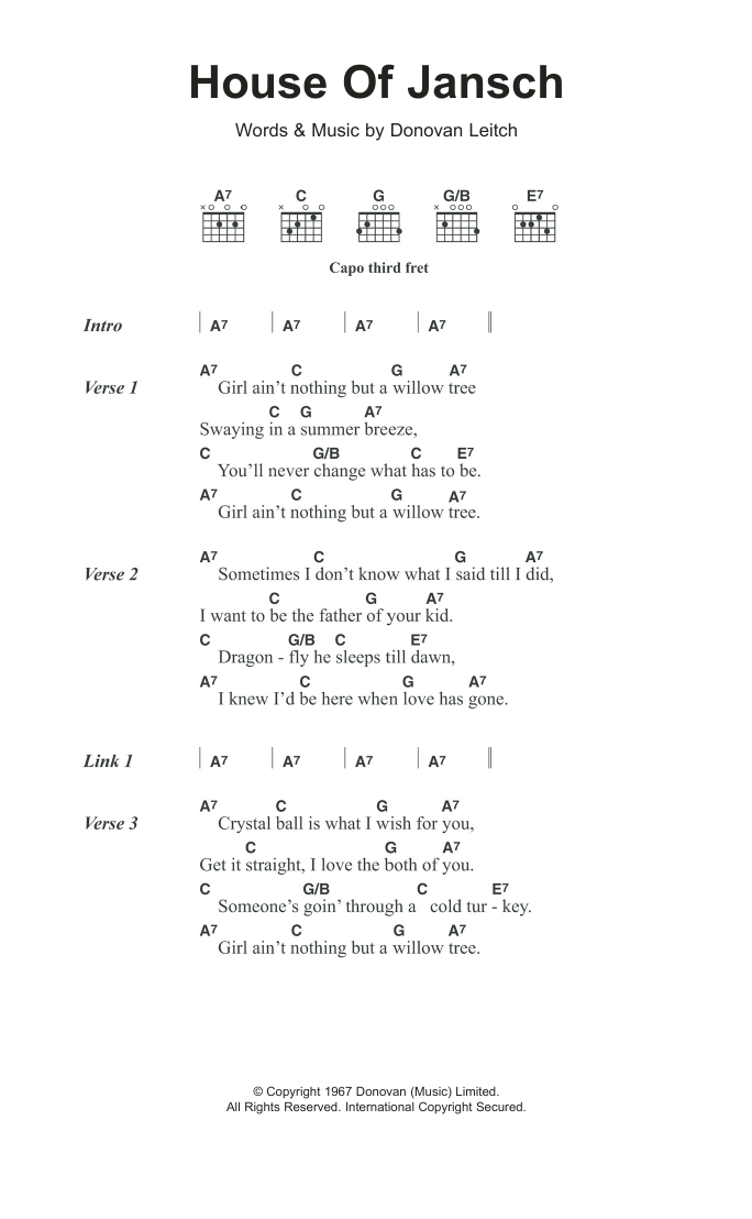 Donovan House Of Jansch sheet music notes and chords. Download Printable PDF.