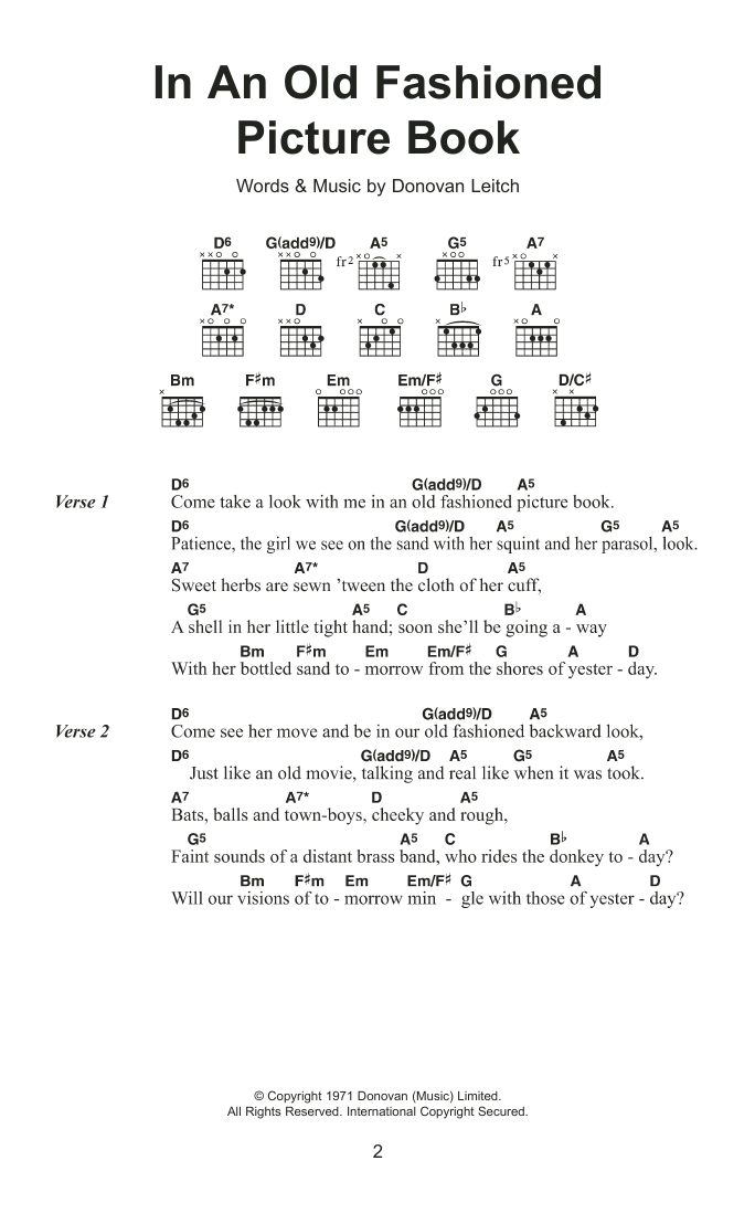 Donovan In An Old Fashioned Picture Book sheet music notes and chords. Download Printable PDF.