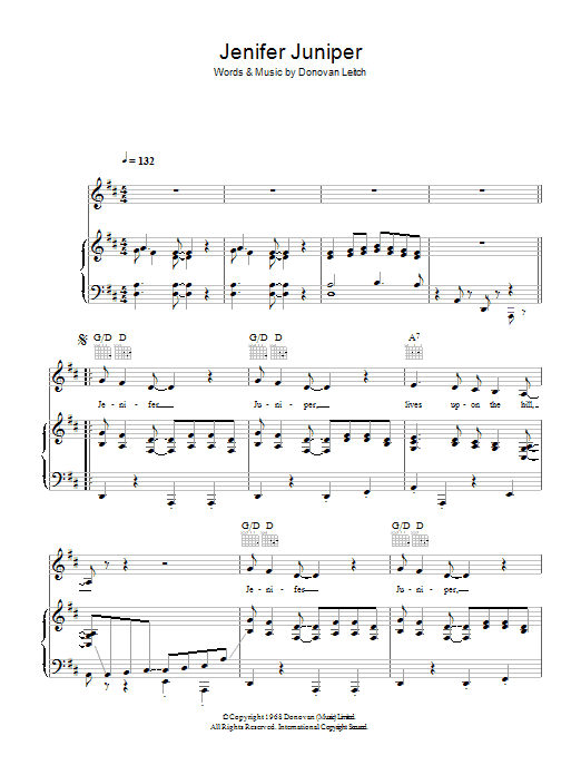 Donovan Jennifer Juniper sheet music notes and chords. Download Printable PDF.