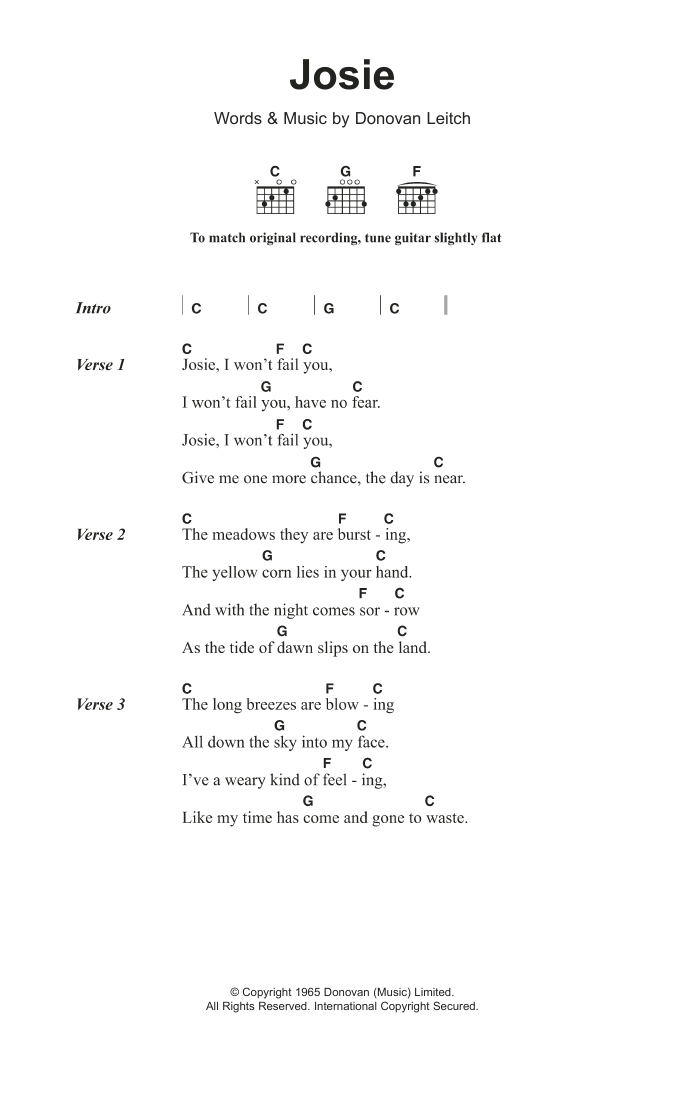 Donovan Josie sheet music notes and chords. Download Printable PDF.