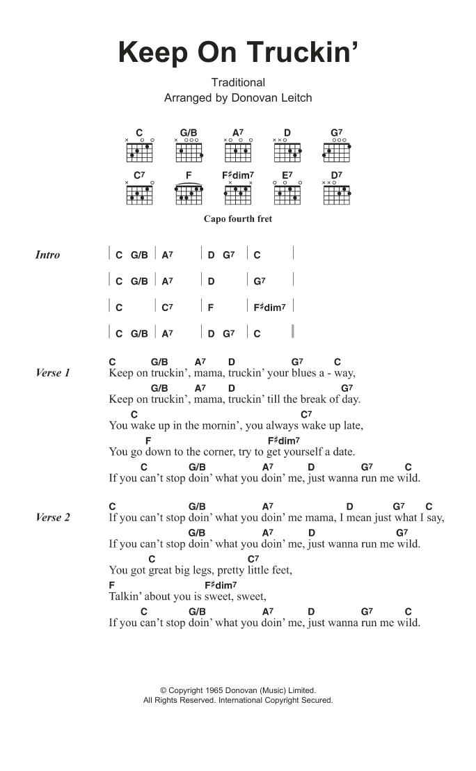 Donovan Keep On Truckin' sheet music notes and chords. Download Printable PDF.