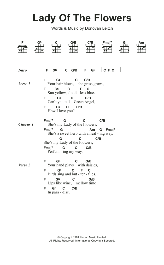 Donovan Lady Of The Flowers sheet music notes and chords. Download Printable PDF.