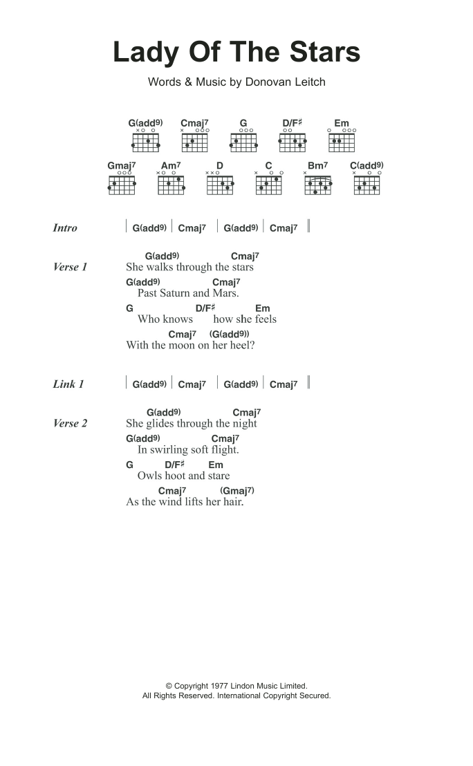 Donovan Lady Of The Stars sheet music notes and chords. Download Printable PDF.