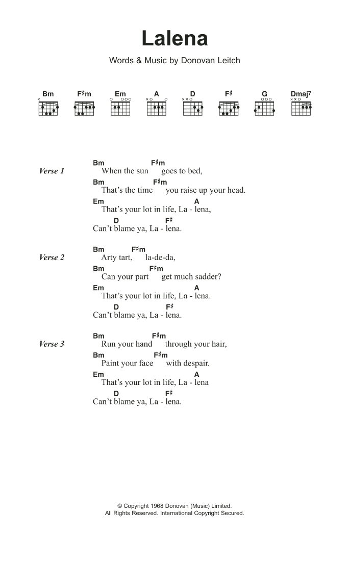 Donovan Lalena sheet music notes and chords. Download Printable PDF.