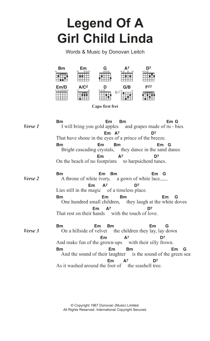 Donovan Legend Of A Girl-Child Linda sheet music notes and chords. Download Printable PDF.