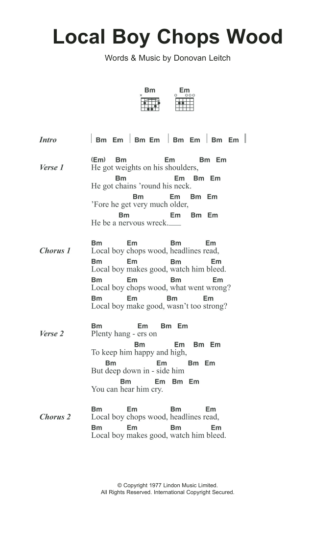 Donovan Local Boy Chops Wood sheet music notes and chords. Download Printable PDF.