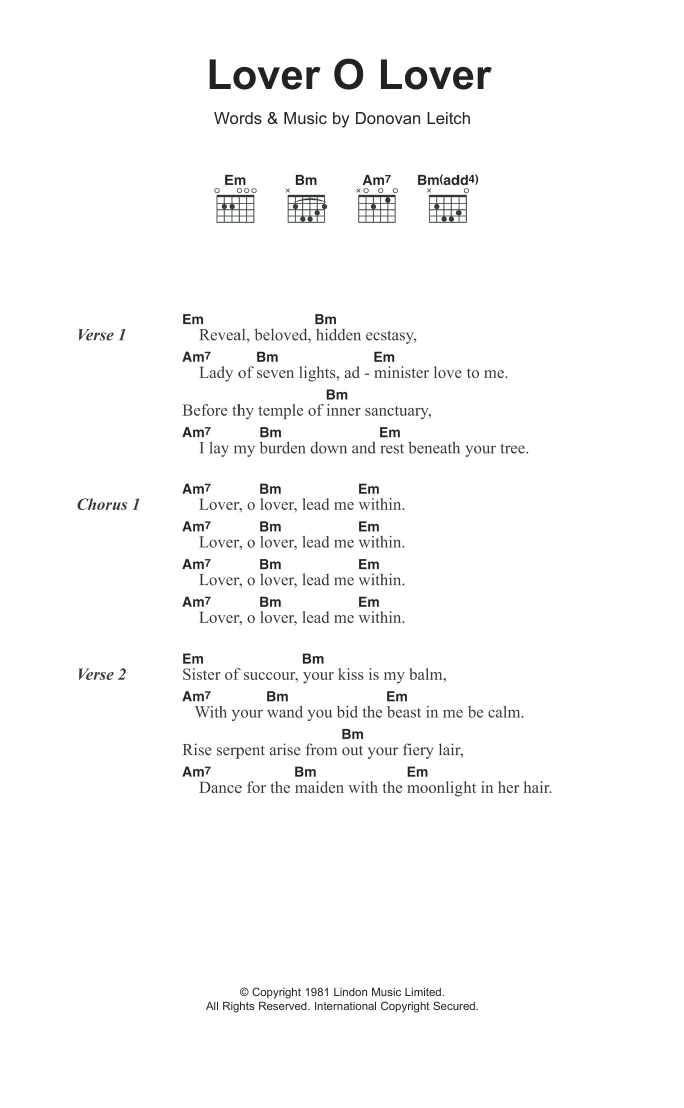 Donovan Lover O Lover sheet music notes and chords. Download Printable PDF.